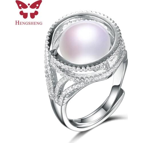 170 Zircon 10mm Genuine Natural Pearl Ring,925 Sterling Silver Rings for Women Anniversary Ring Wedding Rings Silver 925 Jewelry