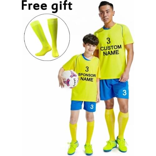 2019 New Football Kits Boys Men Soccer Jerseys Custom Football Team League Tracksuit Yellow Balck Blue Orange White Football Set