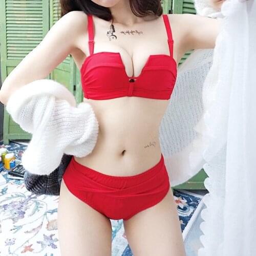 Deep V Soft Bra And Panties Set Women Summer Color Sexy Lingerie Set Push Up Bralette Bralette Underwear Brassiere Strapless Top