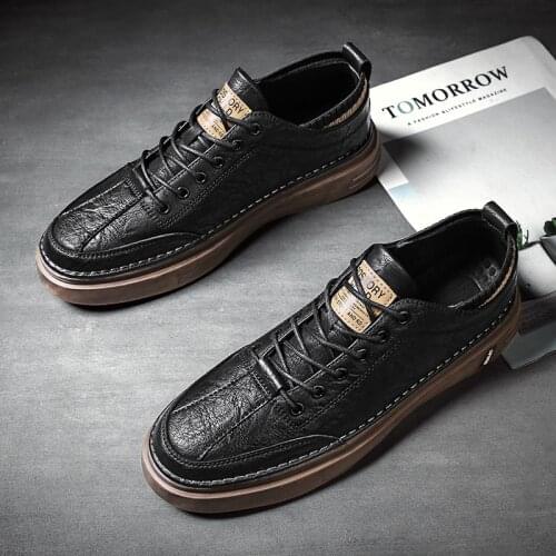 Mens Fashion Sneakers Pu Leather Comfortable Loafers Footwear Lace-up Casual Shoes Male Outdoor Breathable Flat Shoes