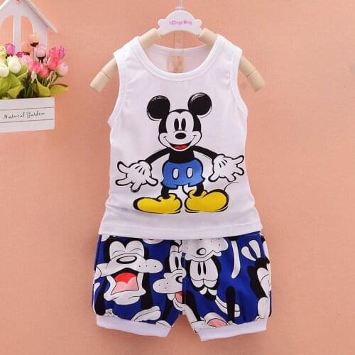 Summer Baby Boy Clothing Set Cartoon Mickey Minnie Girl Vest Top T Shirt Short 2 Pcs Set Kid Clothes Fashion Princess Sport Suit