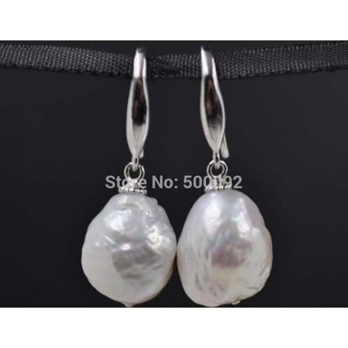 Lots 15Qty Natural Furrow Nucleated Real Pearl Dangle Earring 10-11mm Baroque Drop