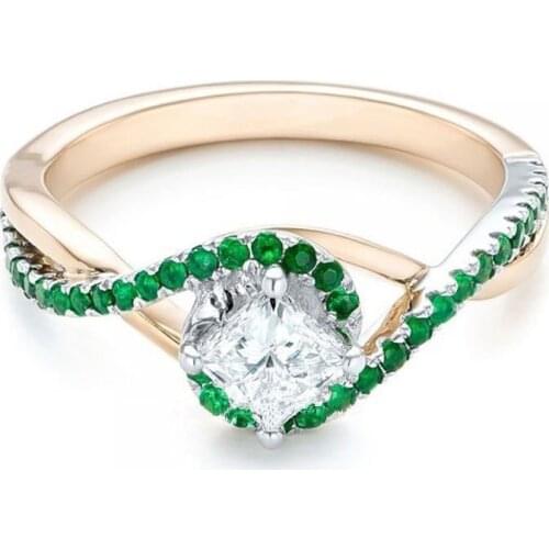 Milangirl Trendy Green Crystal Zircon Womens Ring For Engagement Party Jewelry Female Hand Accessories Size 5-12