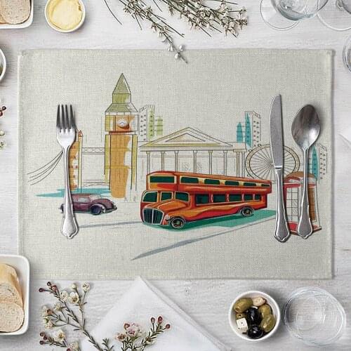 Fashion Print Rectangle car pattern Western Style Table Pad Cut Mats Placemat for Dinner Kitchen 40x30cm Ship