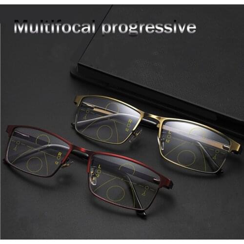 Men Women Reading Glasses Progressive Multifocal Anti Blue Ray Computer Glasses Glass Half Metal Frame Bifocal Gafas 150 250 100