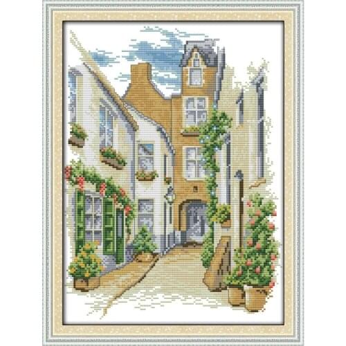 Happy Sunday Street View Plant Pattern Cross Stitch Kit 14CT 11CT Chinese Embroidery Set Sewing Set Home Decoration Painting DIY