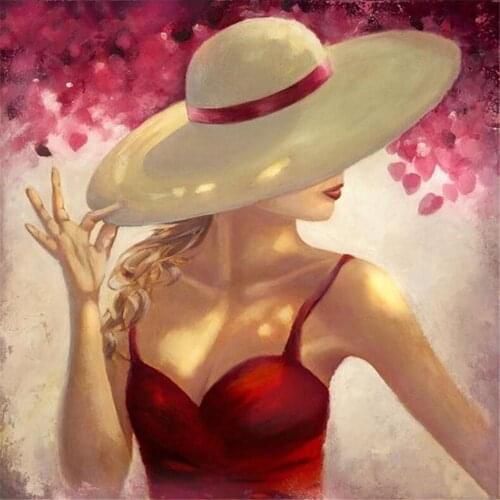 Pretty Lady In Hat Pre-Printed 11CT Cross-Stitch DIY Embroidery Full Kit DMC Threads Handmade Craft Handiwork Sewing Magic