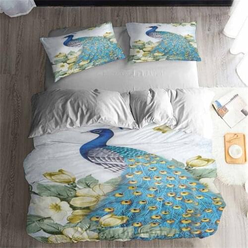 HELENGILI 3D Bedding Set Peacock Print Duvet cover set lifelike bedclothes with pillowcase bed set home Textiles #KQ-02