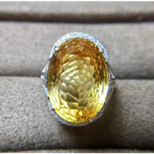 Real And Natural Citrine ring Free shipping Real natural citrine 925 sterling silver Fine yellow gem 13*18mm