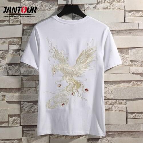 2021 New Chinese Style Phoenix Embroidered T-Shirt Men Cotton Half Sleeve Fashion Lovers' Loose Short Sleeve T-Shirt Mens 4XL