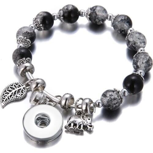 New Beauty Colorful Transparent crack beads elastic snap bracelets fit 18mm snap buttons snap jewelry wholesale AB0075