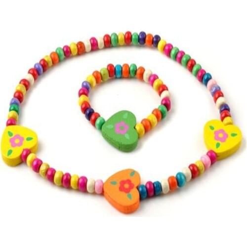 PINKSEE Trendy Girls Wooden Cute Smile Fruit Heart Beads Necklace Bracelet Baby Children Jewelry Set Accessories