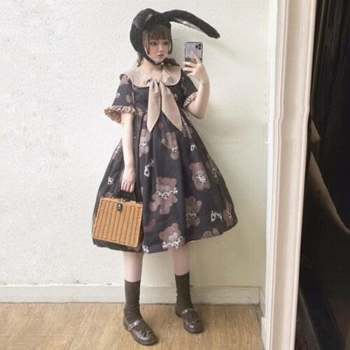 Printing Lolita Dress Bear Kawaii Clothing Sweet Gothic Lolita Dresses Victorian Princess Cosplay Stage Rave Clothes DCC021