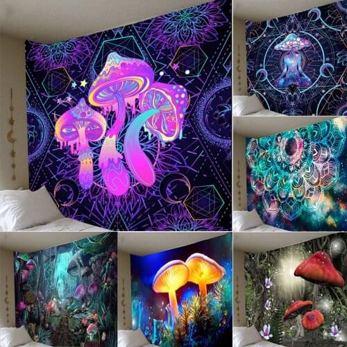 Psychedelic Mushroom Wall Tapestry Tapiz Art Mandala Wall Hanging Cloth Night Decoration Carpet Tapestries Ceiling Room Decor