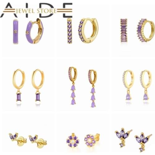 Aide pendientes plata 925 Romantic Purple Zircon Hoop Earring Luxury S925 Sterling Silver Prevent Allergy Circle Earrings Jewerl