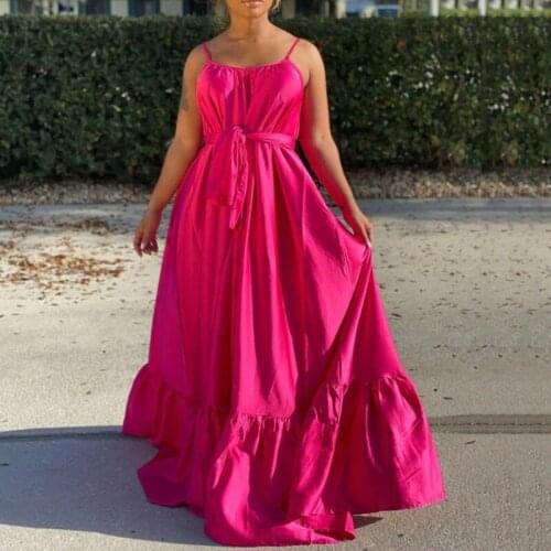 Rose Red Sexy Strap Beach Long Dress Women Robe Fashion Backless Maxi Oversize Dresses Plus Size