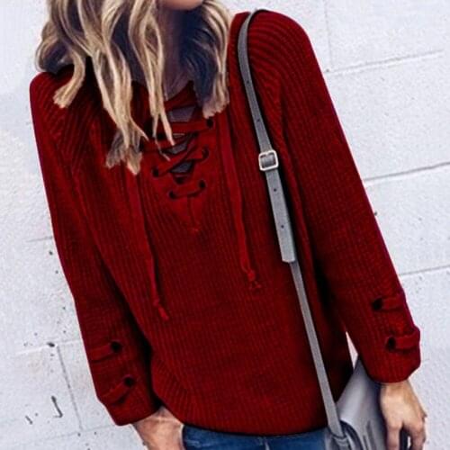 Sexy Bandage Strapless Knit Pullover Sweater Women Clothing V-Neck Long Sleeve Harajuku Autumn Winter Streetwear Plus Size Solid