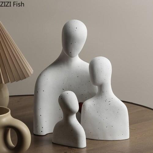 Family Portrait Statue Abstract Figures Modern Decor Ceramic Ornaments Brief Character Black Spots Porcelain Sculpture Crafts