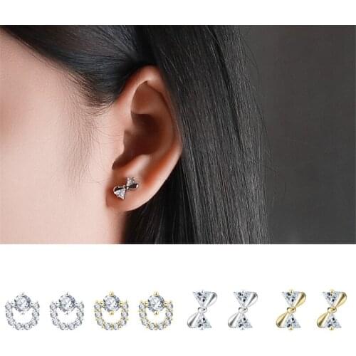 Fashion Zircon Earrings Geometric Bow Shaped For Women Girls High Grade Crystal bowknot Stud Ear Jewelry Party Gifts