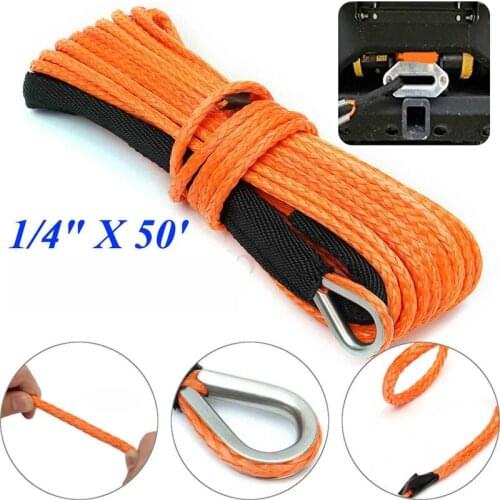Synthetic Winch Rope Line 1/4"x50' Recovery Cable 4WD w/ Sheath ATV UTV Car emergency tow rope