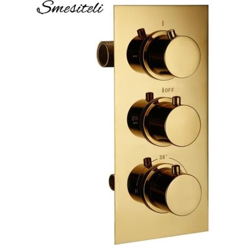 Smesiteli Gold Brass 3 Dial 3 Way Thermostatic Control Mixing Valve Faucet Bath Bathtub Shower Diverter Valve Hot & Cold Taps