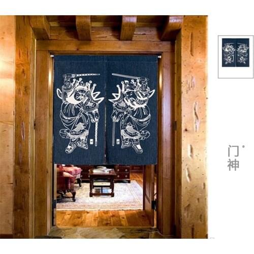 Printed cloth curtain country classical ethical wind partition door-god Chinese style porch hang Japanese kitchen decoration