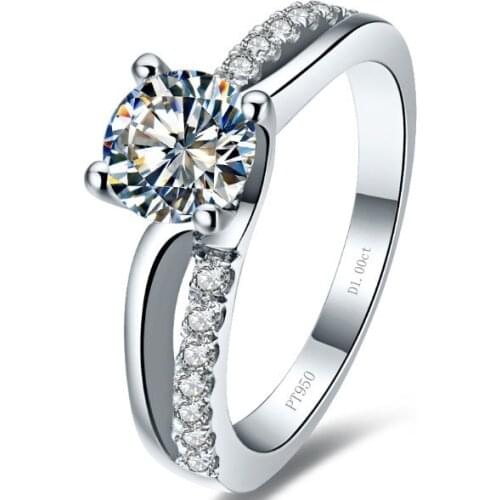 Solid Platinum PT950 Women Ring 0.6CT Real Diamond Engagement Wedding Ring Exellent Anniversary Gift Brilliant Forever