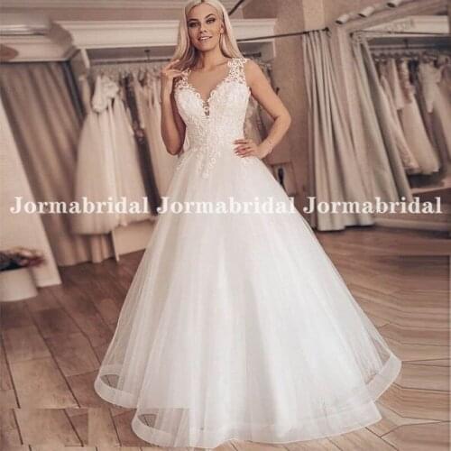 Vintage A Line Applique Wedding Dresses Sheer Scoop Neck Backless Wedding Gowns For Brides 2021 Floor Length Vestidos de Festa