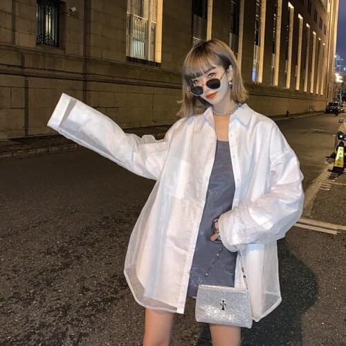 Vintage Double Layer Blouse Women Patchwork Long Sleeve Elegant Ladies White Shirt Fashion Designed Organza Transparent Tops