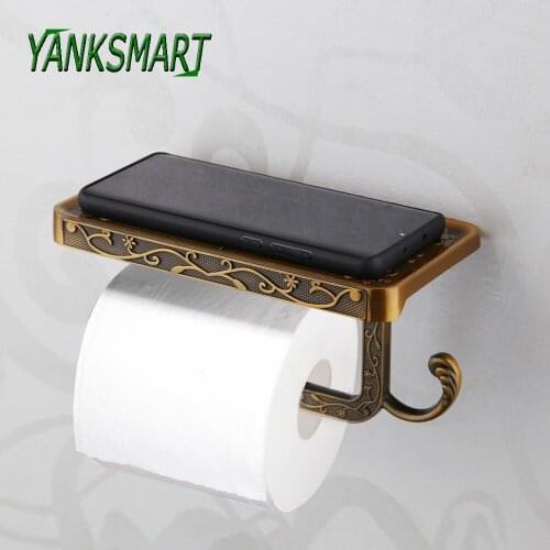YANKSMART Antique Brass Stainless Steel Lavatory Toilet Paper Holder Tissue Box Wall Mounted Bathroom Accessories