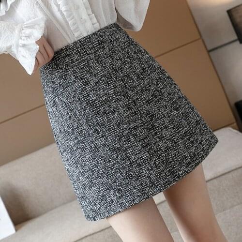 New Autumn Winter Short Mini Tweed Wool Skirt for Women High Waisted A-Line Slim Harajuku Skort Korean Black Gray Faldas Mujer