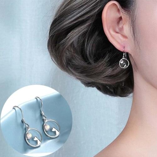 Japanese Cute Zircon Cat Earrings Female Little Fresh Cat Girl Heart Drop Dangle Earrings