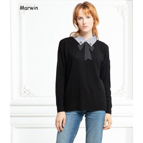 Marwin 2019 New-Coming Autnum Winter Plaid V-Neck Lace-Up High Street Style Women Pullovers Female Turtleneck Women Sweaters