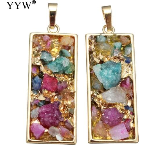 Women Natural Stone Necklace Pendant With Quartz Gold Gold Charm Fashion Rectangle Pendants Stone For Jewelry Making