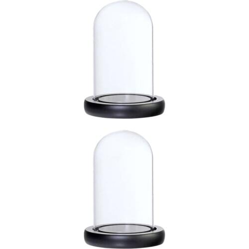 2Pcs 7x12cm Clear Glass Cover Landscape Vase Terrarium Container Flower Holder Dome for Xmas Wedding Home Decoration Black