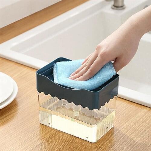 2-in-1 Soap Pump Dispenser With Sponge Holder Liquid Dispenser Container Hand Press Soap Organizer Kitchen Cleaner Tools