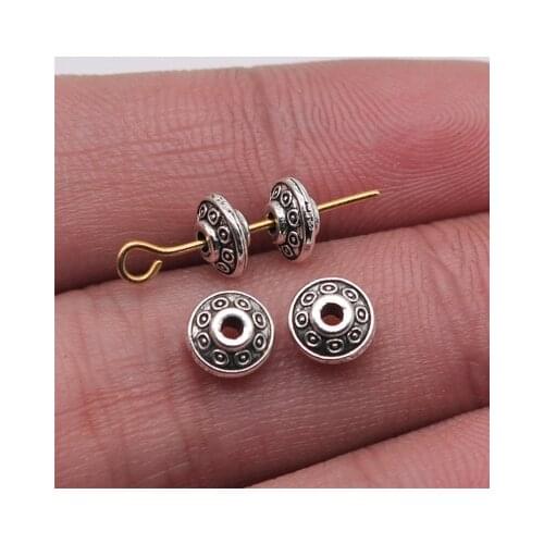 40PCS/lot 6*6*3mm Antique Gold Color Metal Charms Round Spacers Beads Charms For Bracelet Making Jewelry DIY Base Setting