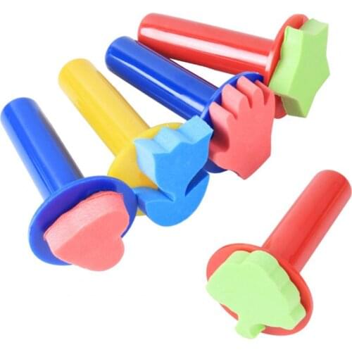 5Pcs Sponge Stamps Cute Shape Easy Using Plastic Handle Kids DIY Craft Painting Stamp Brushes for Drawing Doodle Pattern Toys