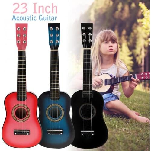 23 Inch Black Basswood Acoustic Guitar 12 Frets 6 Strings With Guitar Pick Wire Strings for Children