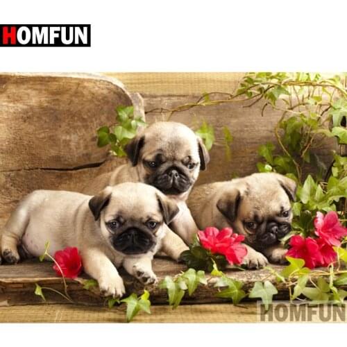 HOMFUN Full Square/Round Drill 5D DIY Diamond Painting "Dog flower" Embroidery Cross Stitch 5D Home Decor Gift A07697