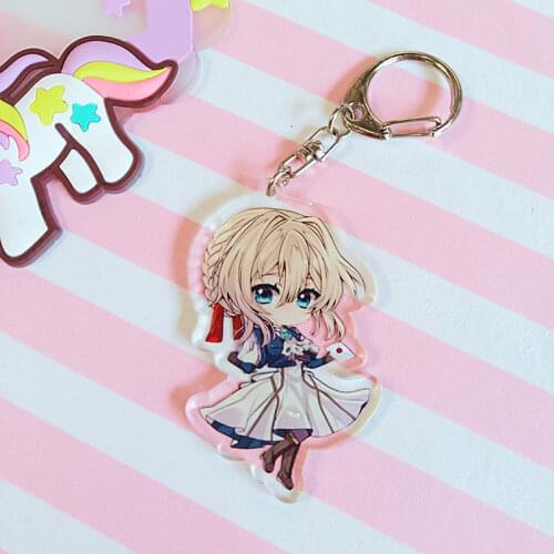 Anime Violet Evergarden Keychain Cartoon Figure Acrylic Pendant Keyring Souvenir Gift for Fans
