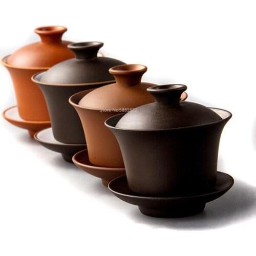 Chinese Ceramics Teapot Elegant Gaiwan Tea Cups Purple Clay Tureen 120ml Lid Bowl Saucer Zisha Tea Brew Tea Cup