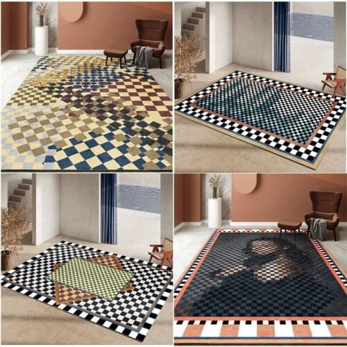 Black And White Lattice Bathroom Floor Mat Tape Absorbent Bedroom Living Room Large Carpet Modern Kitchen 80x120 Carpet