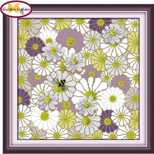GG Daisy Flower Patterns 11CT14CT Counted Print on Cloth Embroidery Needlework Set Joy Sunday Cross Stitch Kit for Home Decor