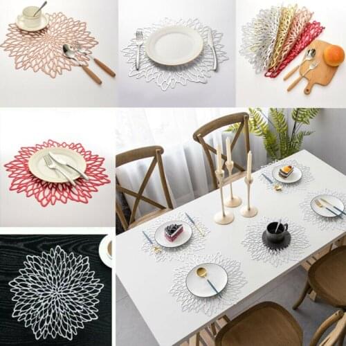 Flower Design Table Hollow Mat PVC Non-slip Dining Placemat Pads Dinnerware Cup Coaster Wedding Party Packs Flower Decor