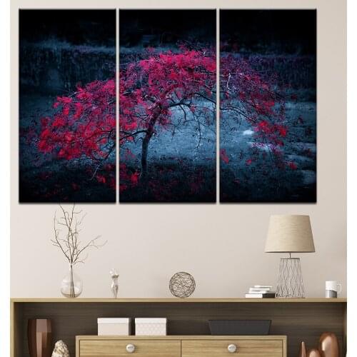 HD Prints Modern Wall Art Canvas For Living Room 3 Pieces Maple Blossoms Pictures Decor Red Trees Forest Painting Modular Poster
