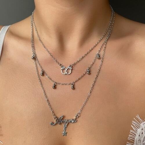 Jacoso Multilayered Imitial Angel Star Necklaces Bride Party Jewelry Little Cute Bell Cans Ring Pendant For Unique Vintage Gifts