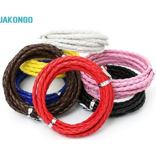 JAKONGO 4mm Round Leather Cord DIY Rope Thread for Jewelry Making Decorative Handicrafts Accessories 2m/lot