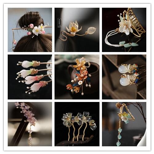 Chinese ancient Hanfu hair accessories handmade Immortal flower hairpin Updo hair tools tassel hair sticks