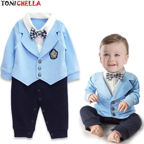Baby Boys Rompers Long Sleeve Gentlemans Clothes With Bow Newborns Infants Toddler Autumn Casual Style Costume Clothing CL5189
